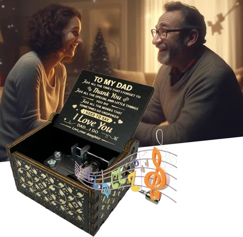 Vista 2 de Caja de música You are My Sunshine from Daughter to Dad, manivela clásica grabada, cajas musicales grabadas, regalos de recuerdo para papá de hija