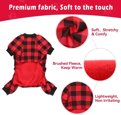 Vista 5 de Suéter de forro polar para perro, ropa a cuadros de búfalo, suéter para perros pequeños, suéter suave y grueso cálido para cachorros, suéteres
