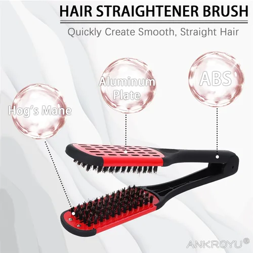 Vista 2 de Cepillo alisador de pelo, cepillo de doble cara para alisar la barba, cepillo profesional para barba, herramienta de peinado para alisar y estilos