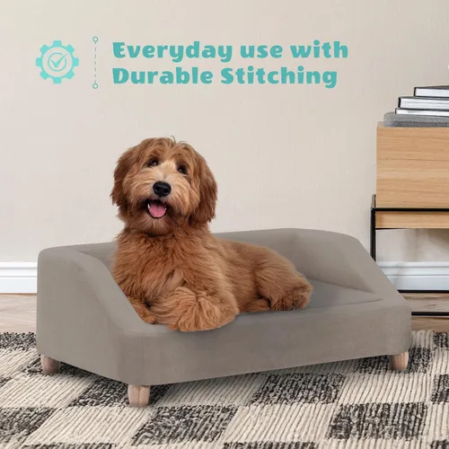 Vista 3 de Critter Sitters Sofá para Perros Rectangular de Microfibra Tostado de 36 Pulgadas para Perros de Tamaño Mediano, Cama Sofá Elevada Moderna