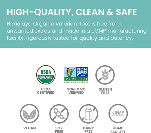 Vista 5 de Himalaya Raíz de valeriana orgánica, apoyo a base de hierbas para la relajación tranquila, USDA orgánico, sin OMG, vegano, sin gluten, 1,000 mg, 60