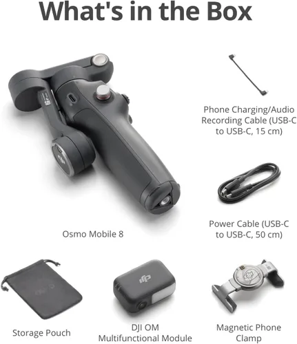 Vista 9 de DJI Osmo Mobile 8 Advanced Tracking Combo Gimbal Stabilizer para teléfono, seguimiento nativo de IA con audio e iluminación, rotación panorámica