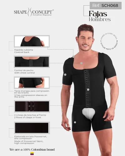 Vista 6 de Fajas para hombres 368 de alta compresión para hombre, faja moldeadora colombiana con control de abdomen, faja moldeadora de cuerpo completo