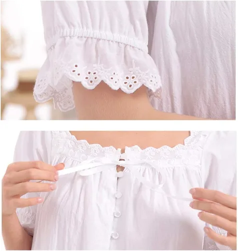 Vista 6 de Camisón vintage 100% algodón para mujer, estilo victoriano retro