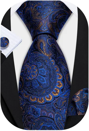 Vista 162 de Barry.Wang - Juego de corbata de seda para hombre, diseño de cachemira, pañuelo y gemelos de bolsillo