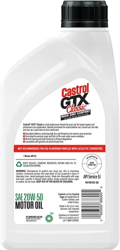 Vista 4 de Castrol GTX Classic 20W-50 Aceite de motor convencional, 1 cuarto de galón, paquete de 6