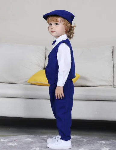 Vista 4 de A&J DESIGN Conjunto de traje de caballero para niños pequeños, 3 piezas, camisas, chaleco y pantalones