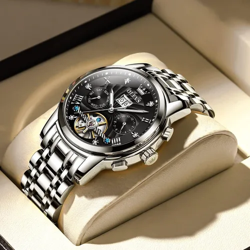 Vista 4 de OLEVS Relojes automáticos para hombre, oro de lujo, vestido de diamantes de cuerda automática, esqueleto mecánico, Tourbillon, reloj de pulsera