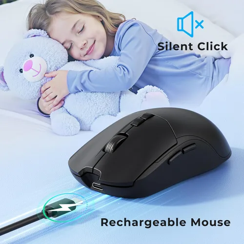 Vista 4 de Combo de teclado y mouse inalámbricos silenciosos, teclado con cubierta de impresión grande, teclado ergonómico de tamaño completo de 2.4 GHz