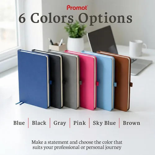 Vista 6 de Promot Ruled Journal Notebook - A5 Brown 192 Lined Pages 8.2 x 5.5 Inch - Hardcover Leather Notebook for Writing - 100 GSM Thick Paper, PU Leather