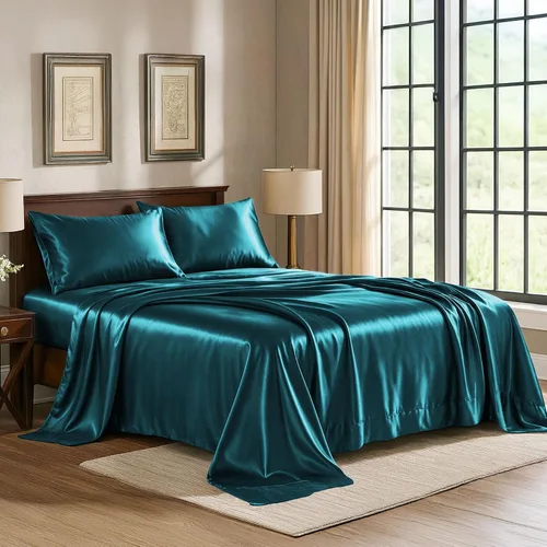 Vista 38 de Pure Bedding Sábanas de satén de lujo para cama individual de hotel, juego de sábanas de microfibra extra suave de 1800, resistente a las arrugas, a