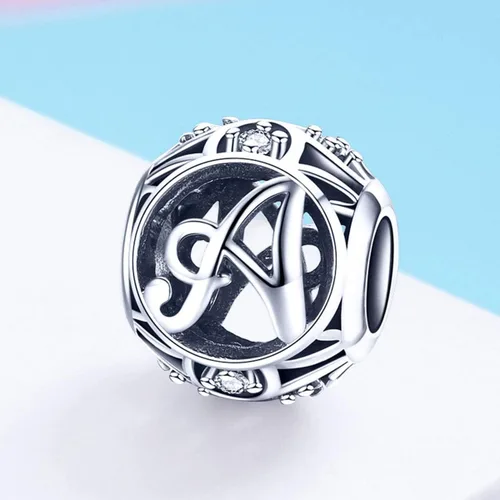 Vista 4 de Plata de ley 925 con piedras cúbicas, opciones completas de regalo de la A Z, cuentas de letras del alfabeto para pulseras europeas Pandora