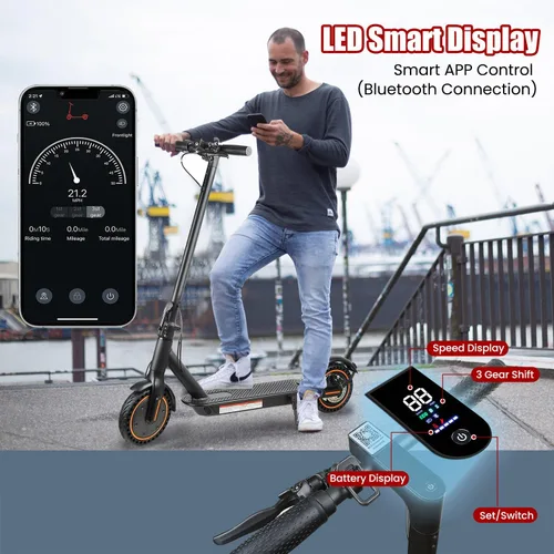 Vista 5 de Electric Scooter, 500W Motor, Up to 17-20MPH &19-21 Miles, Commuter Escooter, Foldable E-Scooter for Adults with APP and Dual Braking System