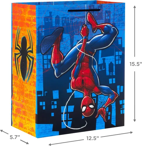 Vista 4 de Hallmark Bolsas de regalo de Spider-Man de Marvel (2 bolsas: 1 grande de 13 pulgadas, 1 extra grande de 15 pulgadas) para cumpleaños, Halloween