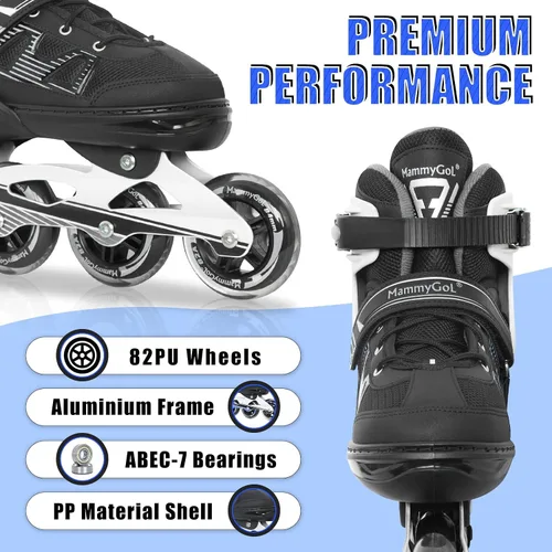 Vista 3 de MammyGol Patines en línea para adultos para hombres y mujeres, rodillos con cuchillas con rodamientos de acero al carbono, freno TPR, malla 3D