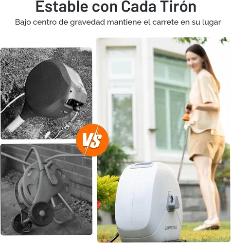 Vista 5 de Giraffe Tools Carrete de manguera retráctil montado en el suelo, 1/2 pulgada x 82 pies, carrete de manguera de jardín de rebobinado automático