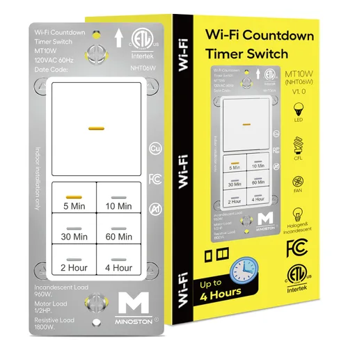 Vista 10 de Minoston Interruptor de luces de temporizador, 1-60 minutos, temporizador de pared de cuenta regresiva para ventiladores de baño, calentadores