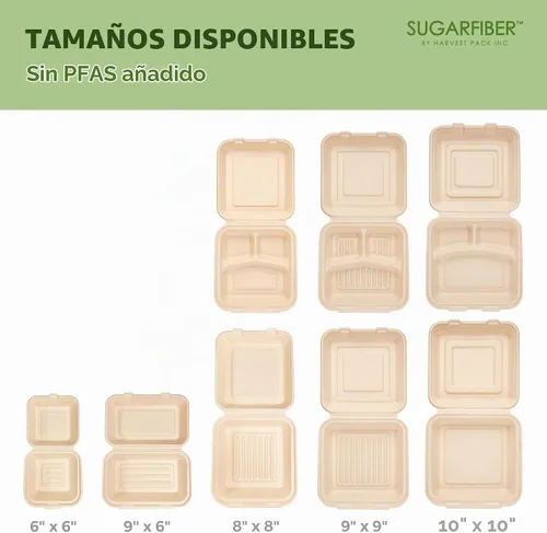 Vista 8 de Harvest Pack - Contenedores compostables de 6 x 6 pulgadas (paquete de 50), caja Bento de 4 pulgadas sin PFAS con certificación BPI para tartas