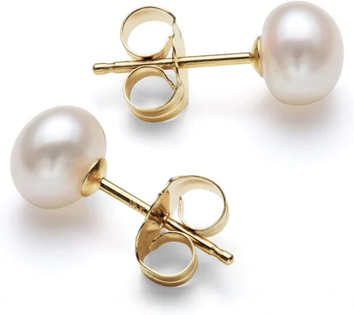 Vista 4 de Juego de aretes y collar de perlas de agua dulce de oro de 14 quilates, 18 pulgadas