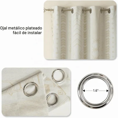 Vista 7 de Cortinas Boho ColorBird Beige Crema opacas, 2 paneles de 63 pulgadas de largo, tratamiento para ventanas con aislamiento térmico, estampado Beige