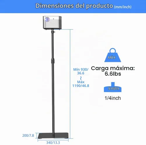 Vista 7 de suptek Soporte para proyector giratorio de 360°, altura ajustable de 36.6-48.8 pulgadas, soporte de montaje para mini proyector, compatible con Negro