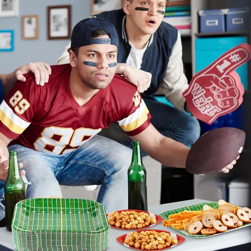 Vista 4 de Tanlade 50 platos de papel de fútbol americano, suministros de decoración de fiesta de fútbol, platos desechables, platos para aperitivos, nachos