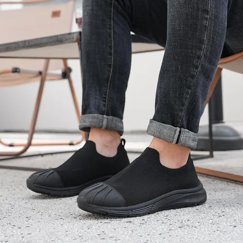 Vista 4 de LARNMERN Men's Non Slip Work Shoes Waterproof Food Service Zapatos Trabajo Antideslizantes Water Resistant Walking Slip-on Sneakers, Black