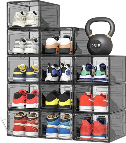 Vista 11 de Pinkpum Caja de almacenamiento de zapatos duros mejorada, paquete de 6 unidades, tamaño XL, tamaño 12, grueso y resistente, de plástico Transparente