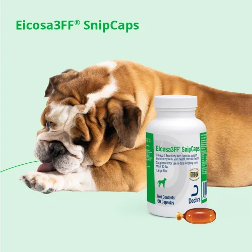 Vista 6 de Eicosa3FF SnipCaps Omega 3 Cápsulas de ácidos grasos gratis para perros, grandes, 60 unidades For Dogs Weighing more than 30 lbs; Support Immune