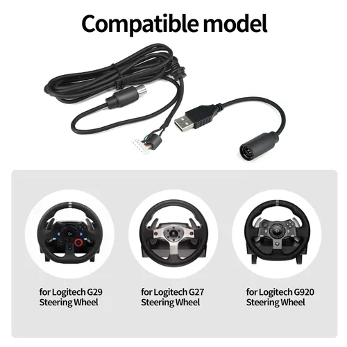 Vista 2 de Cable USB para volante Logitech G920 G923 compatible con línea de cable de pedal Xbox (cable USB)
