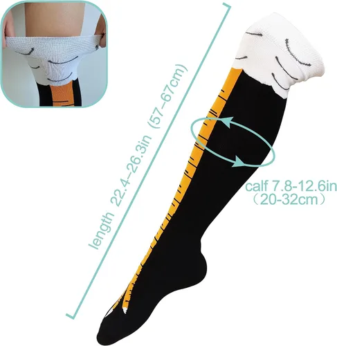 Vista 6 de WHOTAY Calcetines de pierna de pollo divertidos locos para mujeres y hombres, calcetines novedosos de pies de pollo, calcetines hasta la rodilla