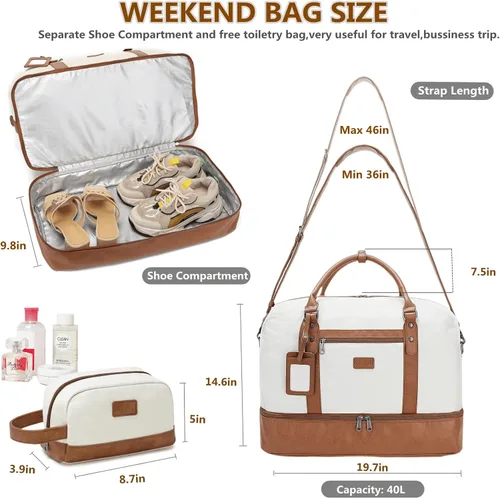 Vista 4 de Wogarl Weekender Bags for Women Large Canvas Overnight Bag Travel Duffel Bags Carry on Shoulder Weekend Bag Tote with Shoe Compartment for Travel