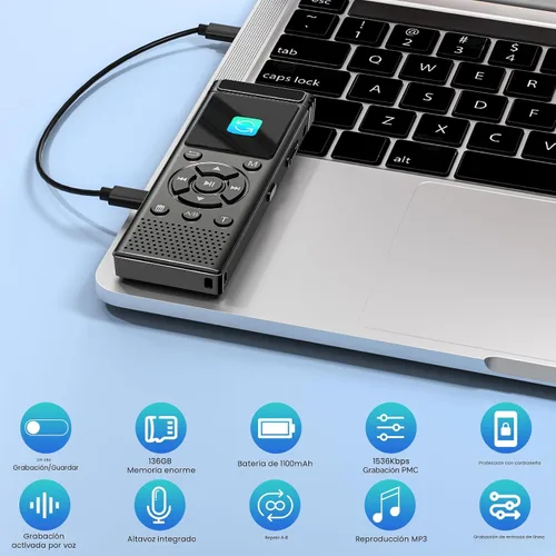 Vista 6 de Grabadora de voz digital de 136 GB con reproducción, dispositivo de grabación de audio de 9000 horas, grabadora activada por voz con reducción