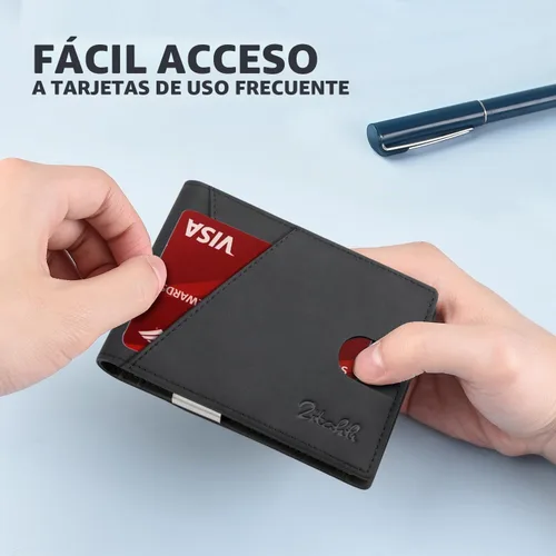 Vista 5 de Zitahli Cartera delgada para hombre, bloqueo RFID de cuero plegable con Caballo Loco Bicolor Negro