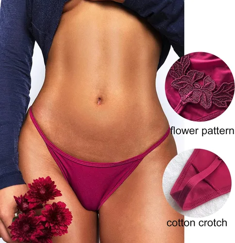 Vista 2 de Tanga floral para mujer, ropa interior elástica de talle bajo con espalda en T, 4