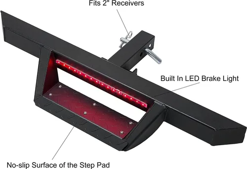 Vista 2 de KUAFU Enganche Universal con Luz de Freno LED Compatible con Receptor de 2 Pulgadas, Barra de Paso Trasero con Protector de Parachoques