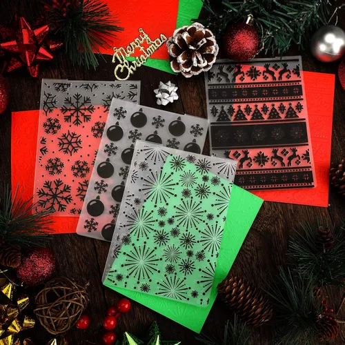 Vista 5 de Patelai 4 carpetas navideñas de plástico en relieve, campanas de copo