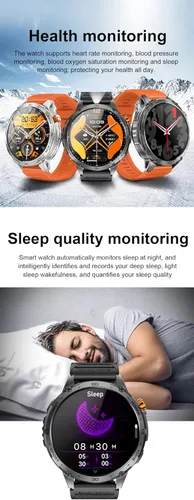 Vista 9 de Reloj inteligente militar, pantalla AMOLED ultra clara de 1.75 pulgadas, monitor de frecuencia cardíaca de oxígeno en sangre Spo2, batería de 730