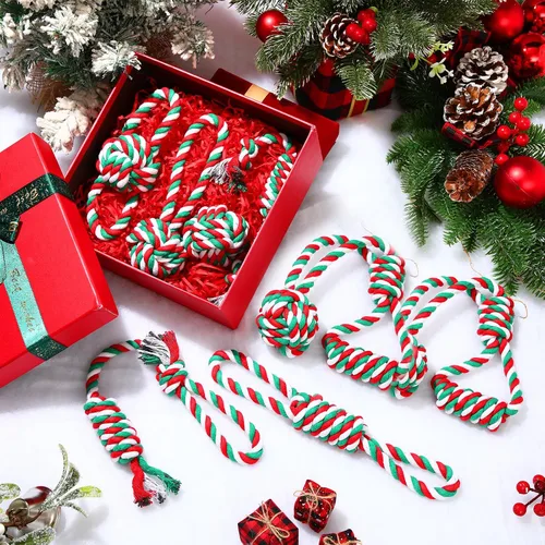 Vista 6 de Zubebe 16 piezas de cuerda de Navidad para perros, juguetes de Navidad para masticar perros, juguetes interactivos clásicos para Navidad, perros