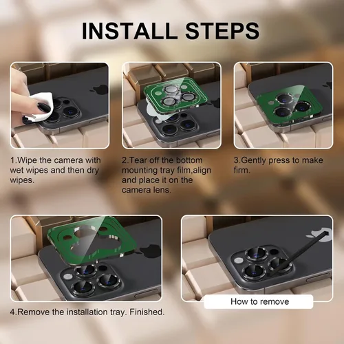 Vista 7 de Misea Compatible con iPhone 16 Pro/iPhone 16 Pro Max, protector de lente de cámara de vidrio templado Ultra-HD, protector de pantalla de anillo Negro