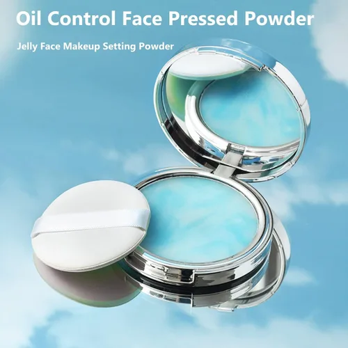 Vista 3 de Polvo prensado facial con control de aceite, polvo prensado de gelatina para maquillaje facial, sin polvo, delicado y agradable al tacto, acabado