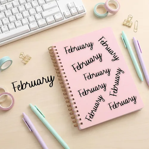 Vista 7 de Epakh 12 hojas de calcomanías para planificador mensual, calcomanías escritas a mano con pinzas para codo, calendario mensual para planificadores