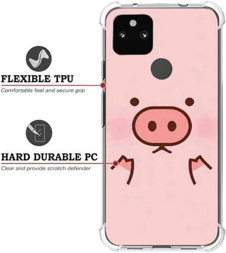 Vista 4 de Duro PC Parachoques A Prueba De Golpes Claro Suave Diseño Delgado Patrón De La Cubierta De La Caja Para Google Pixel 5A 5G - Rosa Lindo Cerdo