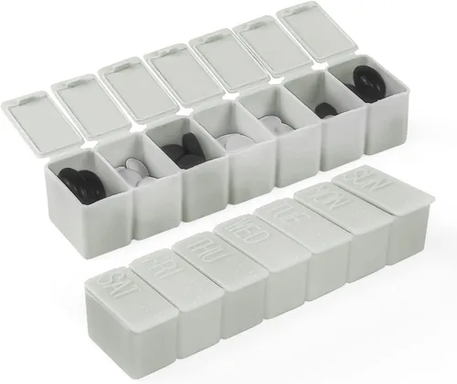 Vista 10 de Organizador semanal de píldoras pequeñas, pastillero de 7 días, caja de medicina diaria de vitaminas, recipientes de píldoras para suplementos