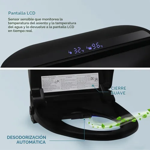 Vista 5 de YOURLITE Asiento de inodoro alargado negro con calefacción y control remoto