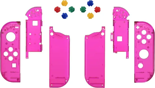 Vista 2 de eXtremeRate Botones de carcasa de repuesto para Nintendo Switch & Switch OLED, carcasa personalizada rosa caramelo transparente con botón corlorful