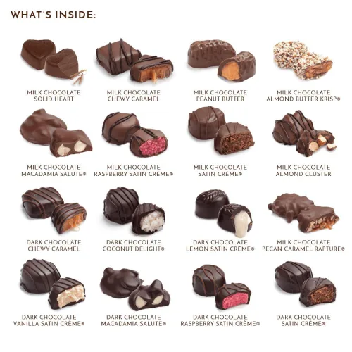Vista 4 de Ethel M.Classic Collection - Surtido de 32 piezas de chocolate negro y leche de primera calidad en caja redonda de cobre, caramelo masticable