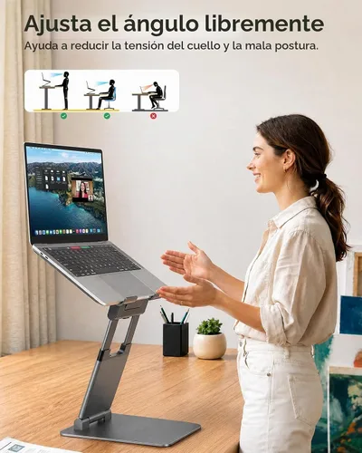 Vista 3 de Nulaxy Soporte de computadora portátil de altura ajustable para escritorio, elevador de computadora de aluminio plegable doble, diseño extraíble