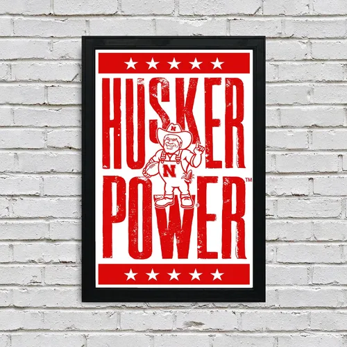 Vista 2 de Nebraska Cornhuskers Gift - Husker Power Letterpess Poster - Officially Licensed Art Print - 13x19" - Husker Gift (Add Black Frame)