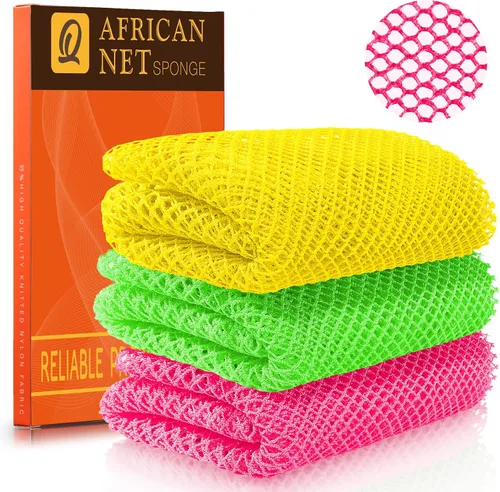 Vista 23 de UJFQBH African Net Sponge Authenti, exfoliante corporal para espalda y zonas de difícil acceso, exfoliante diario suave para limpieza profunda Gris